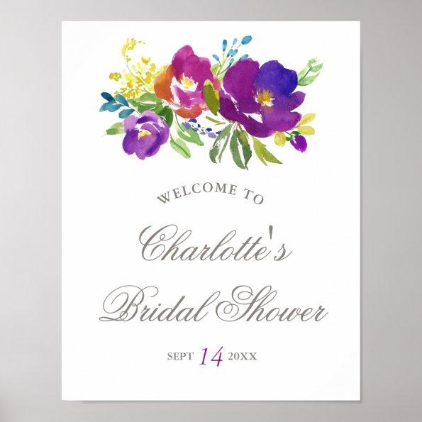 Romantic Violet Floral Bridal Shower Sign