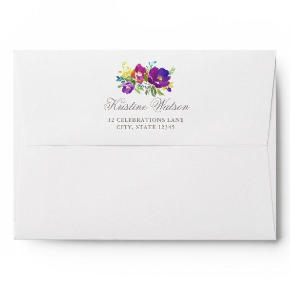 Romantic Violet Floral Envelope w Return Address