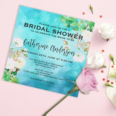 Romantic Watercolor Art White Roses Bridal Shower Invitations