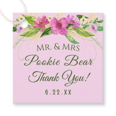 Romantic Watercolor Floral Pink Thank You Favor Tags