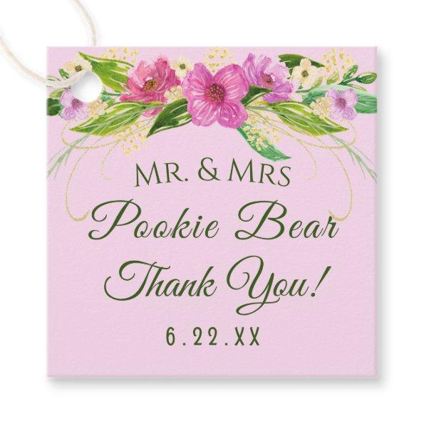 Romantic Watercolor Floral Pink Thank You Favor Tags