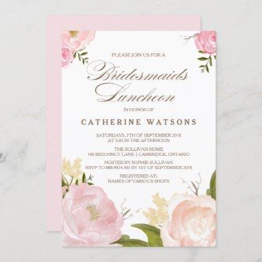 Romantic Watercolor Flowers Bridesmaids Luncheon Invitations