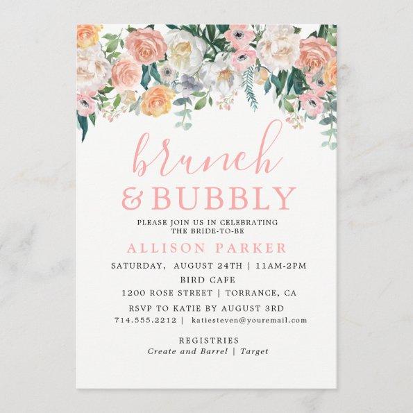 Romantic Watercolor Flowers Brunch & Bubbly Invitations
