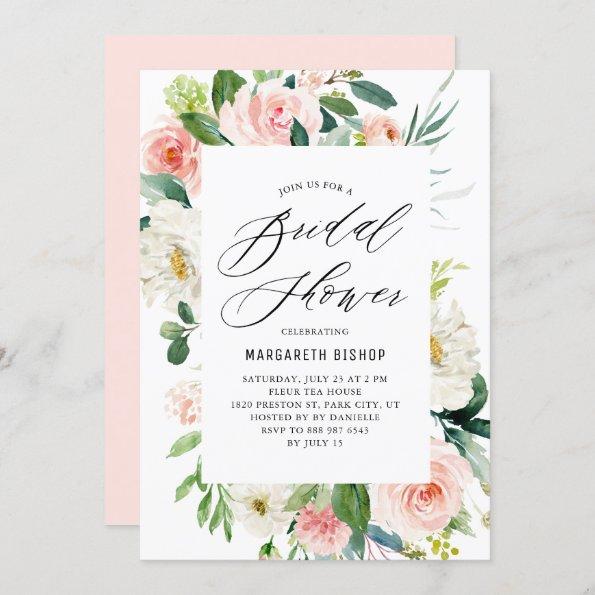 Romantic Watercolor Peach Florals Bridal Shower Invitations