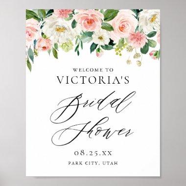 Romantic Watercolor Peach Florals Bridal Shower Poster