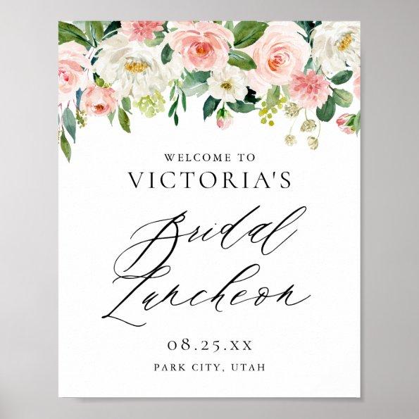 Romantic Watercolor Pink Florals Bridal Luncheon Poster