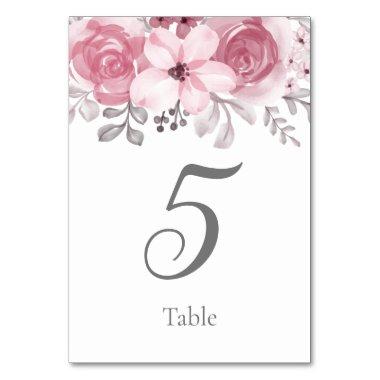 Romantic Watercolor Pink Florals Mr & Mrs Wedding Table Number