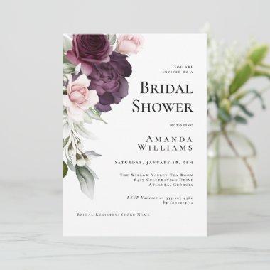 Romantic Watercolor Roses Botanical Bridal Shower Invitations