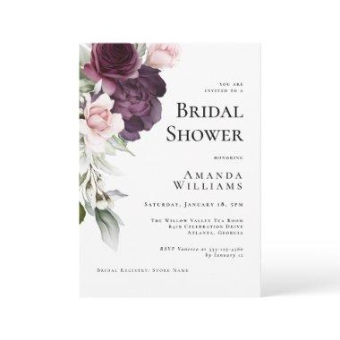 Romantic Watercolor Roses Botanical Bridal Shower Invitations