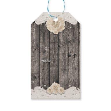 Romantic White Flower & Pearls Rustic Wood Gift Tags