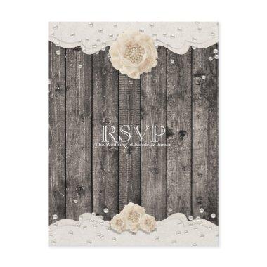 Romantic White Flower & Pearls Rustic Wood RSVP Invitation Post