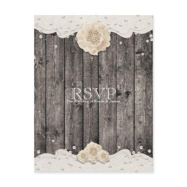 Romantic White Flower & Pearls Rustic Wood RSVP Invitation PostInvitations