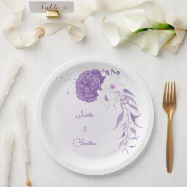 romantic white & purple weddin paper plates