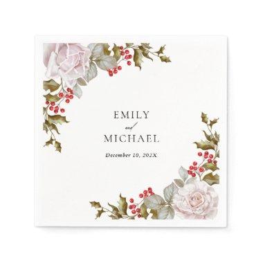 Romantic Winter Floral and Evergreens Wedding Napkins
