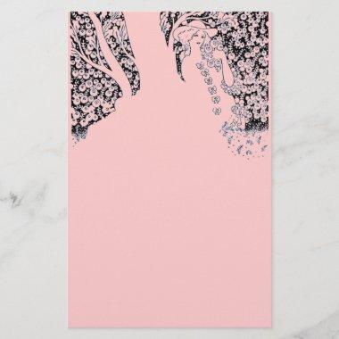 ROMANTIC WOMAN,ROSES AND NATURE Black Pink Stationery