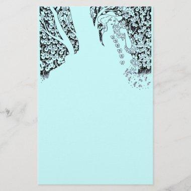 ROMANTIC WOMAN,ROSES AND NATURE Black Teal Blue Stationery
