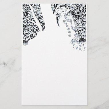 ROMANTIC WOMAN,ROSES AND NATURE Black White Stationery