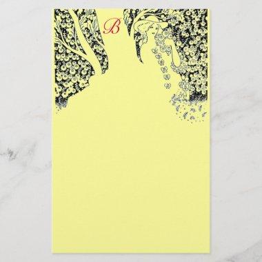 ROMANTIC WOMAN,ROSES,NATURE Black Yellow Monogram Stationery