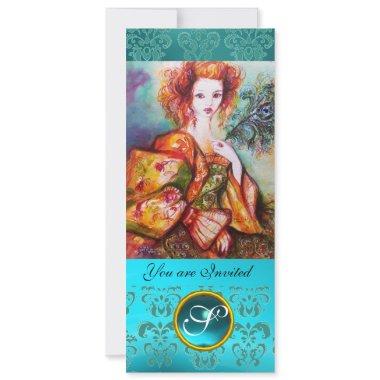 ROMANTIC WOMAN WITH SPARKLING PEACOCK FEATHER