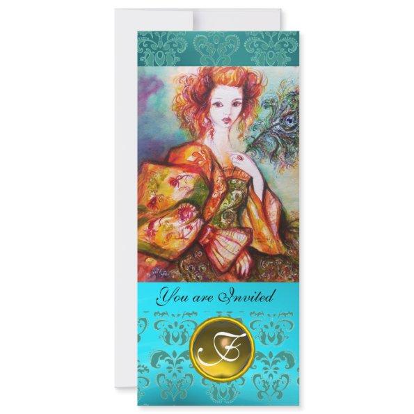 ROMANTIC WOMAN WITH SPARKLING PEACOCK FEATHER