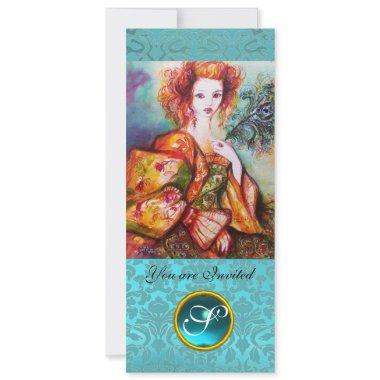 ROMANTIC WOMAN WITH SPARKLING PEACOCK FEATHER