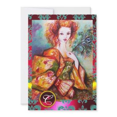 ROMANTIC WOMAN WITH SPARKLING PEACOCK FEATHER,Red