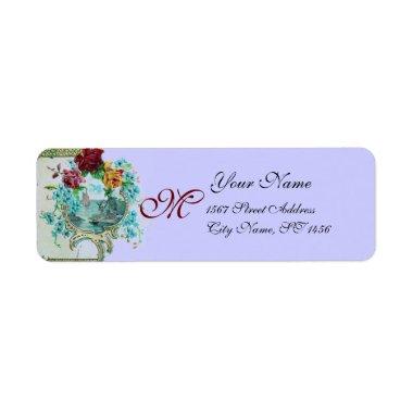 ROMANTICA /BLUE FLORAL BEACH WEDDING MONOGRAM LABEL