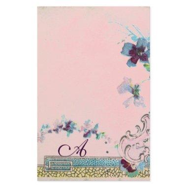 ROMANTİCA Blue Pink Wedding Floral Monogram Stationery