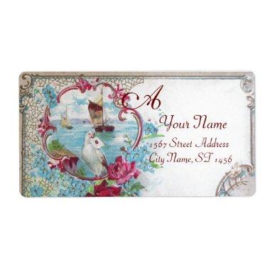 ROMANTICA,DOVE,FLORAL BEACH WEDDING MONOGRAM White Label