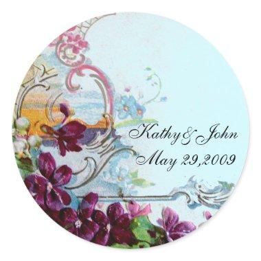 ROMANTICA /ELEGANT FLORAL /PANSIES,SNOWDROPS Teal Classic Round Sticker