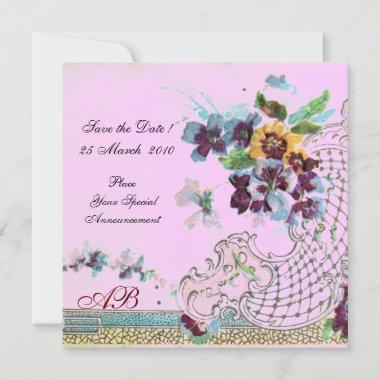 ROMANTICA Floral Blue Pink Lilac Wedding Pansies Invitations
