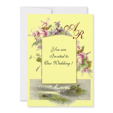 ROMANTİCA MONOGRAM / CYCLAMENS, pink green yellow Invitations