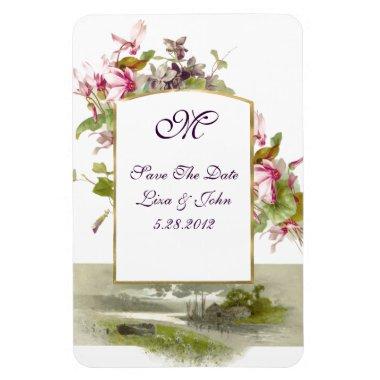 ROMANTİCA MONOGRAM /CYCLAMENS,Save The Date,White Magnet