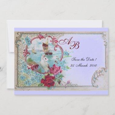 ROMANTICA MONOGRAM Floral Pink Blue Wedding Party Save The Date