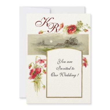 ROMANTİCA MONOGRAM / POPPIES,red,green,cream felt