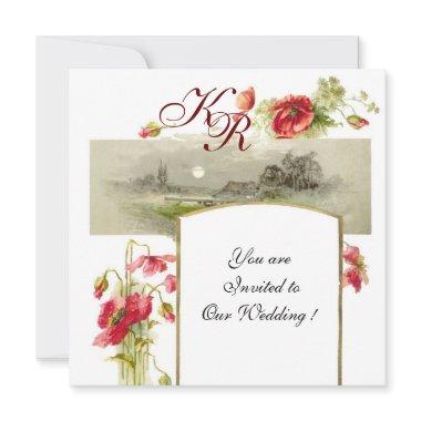 ROMANTİCA MONOGRAM / POPPIES,red,green,white Invitations