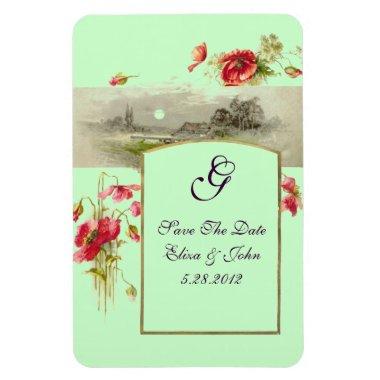 ROMANTİCA MONOGRAM /POPPIES,Save The Date,Green Magnet