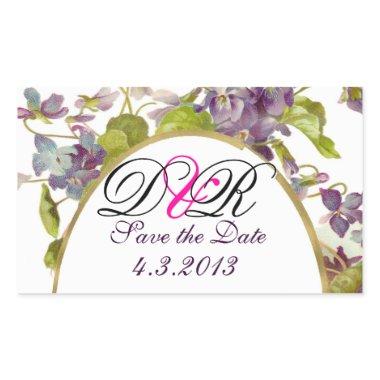 ROMANTİCA MONOGRAM / PURPLE VIOLETS SAVE THE DATE RECTANGULAR STICKER