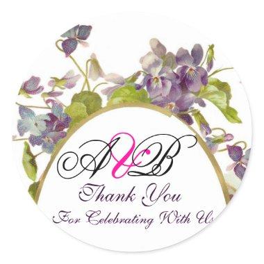 ROMANTİCA MONOGRAM / PURPLE VIOLETS THANK YOU CLASSIC ROUND STICKER