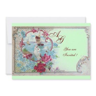 ROMANTICA MONOGRAM, red white blue pink green Invitations