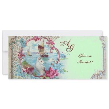 ROMANTICA MONOGRAM, red white blue pink green Invitations