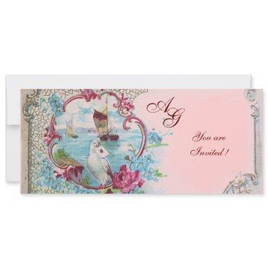 ROMANTICA MONOGRAM, red white blue pink Invitations