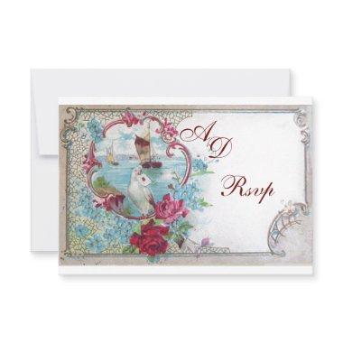 ROMANTICA  MONOGRAM RSVP, red blue pink white RSVP Card