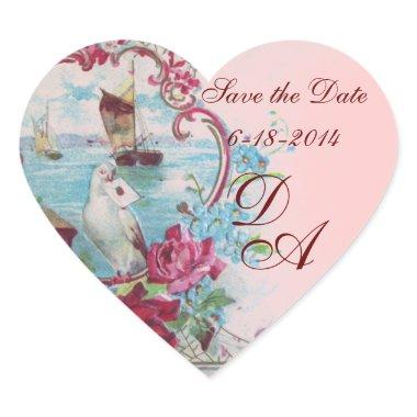 ROMANTICA MONOGRAM,Save the Date,pink Heart Sticker