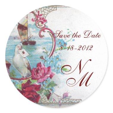 ROMANTICA MONOGRAM,Save the Date,white Classic Round Sticker