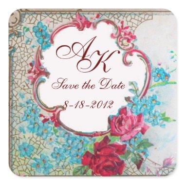 ROMANTICA MONOGRAM,Save the Date,white heart Square Sticker