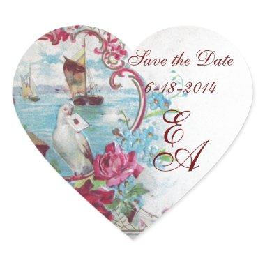 ROMANTICA MONOGRAM,Save the Date,white Heart Sticker