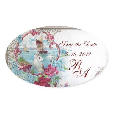 ROMANTICA MONOGRAM,Save the Date,White Oval Sticker