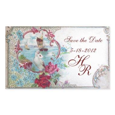 ROMANTICA MONOGRAM,Save the Date,White Rectangular Sticker