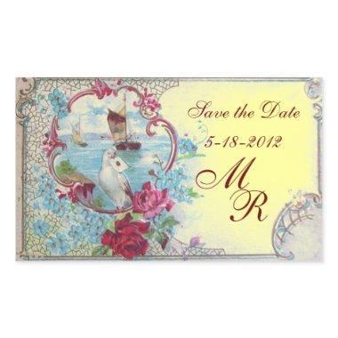 ROMANTICA MONOGRAM,Save the Date,Yellow Rectangular Sticker